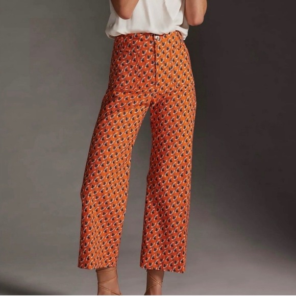 Maeve Pants - Anthropologie Maeve x Sarah Gordon Colette Bee Print Wide Leg Crop Pants Size 4